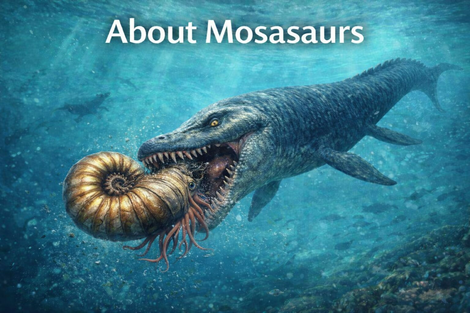 A Mosasaur Eating An Ammonite
