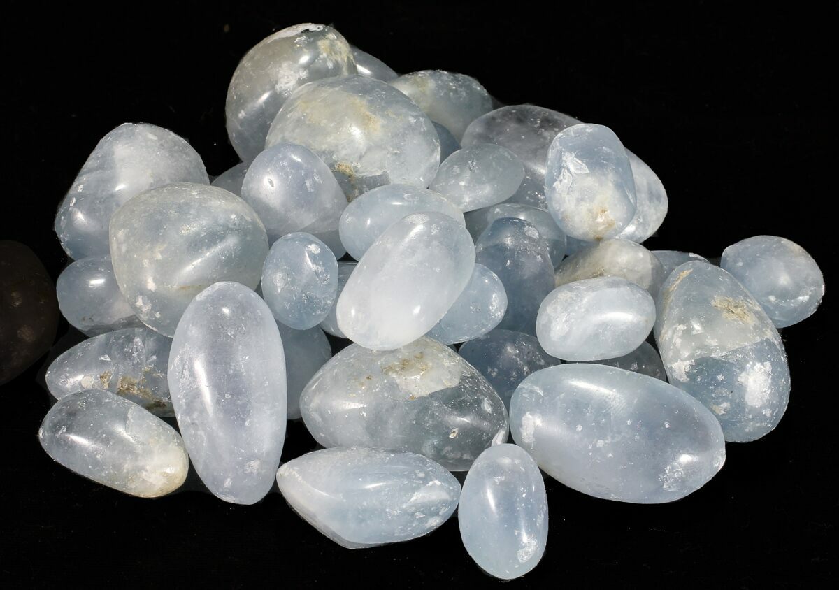 Bulk Tumbled Celestite 8oz. ( 15pc.) For Sale